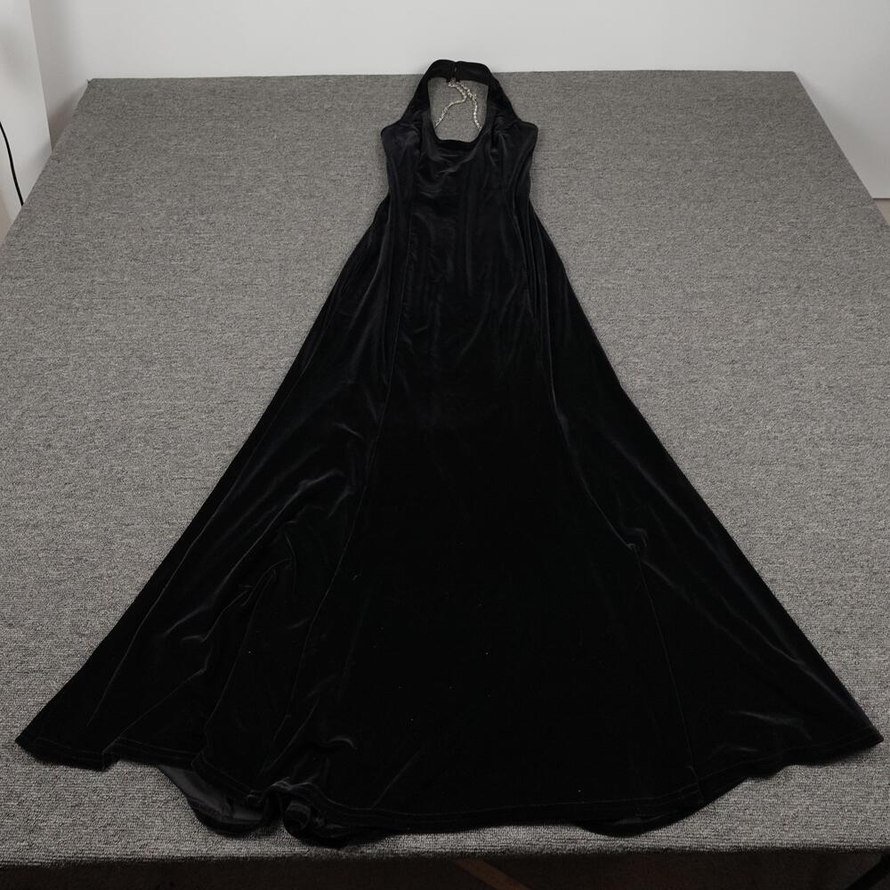 Vintage Jessica McClintock Dress 8 Black Velvet Halter Maxi Whimsigoth Evening